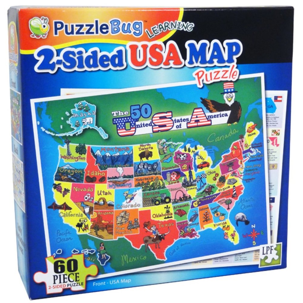 PuzzleBug 2 -Sided USA Map Learning Puzzle